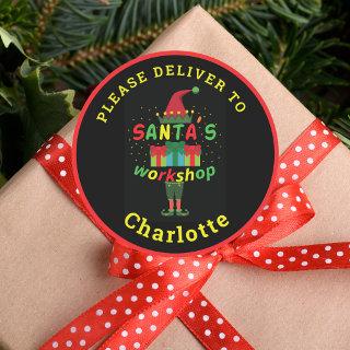 Santa's Workshop Delivery Personalized Holiday Classic Round Sticker