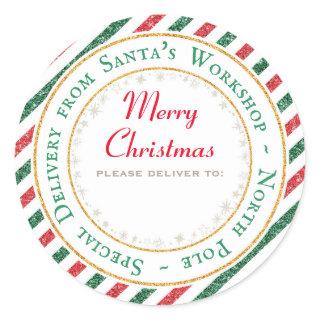 Santa's Workshop, North Pole - Please deliver to: Classic Round Sticker