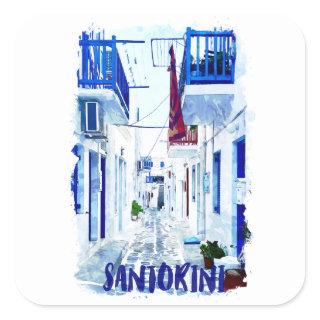 Santorini Blue and White Travel Square Sticker
