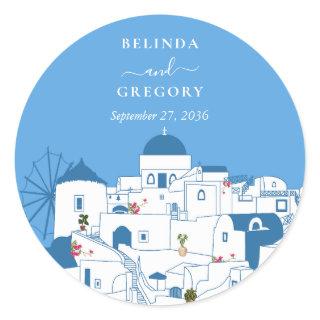 Santorini Destination Greek Island Wedding  Classic Round Sticker