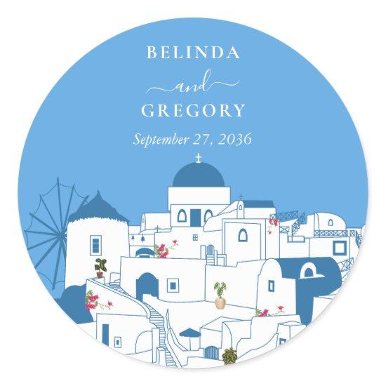Santorini Destination Greek Island Wedding  Classic Round Sticker