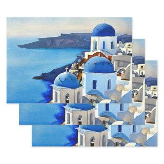 Santorini Greece Watercolor Painting  Sheets