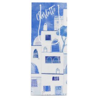 Santorini Watercolor Personalized Wine Gift Bag