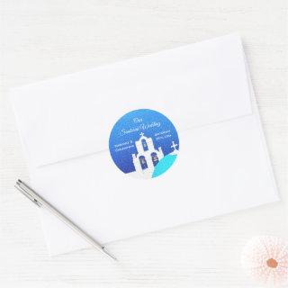 Santorini Wedding Classic Round Sticker