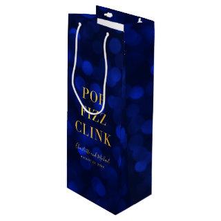 Sapphire Blue Bokeh Faux Gold Pop Fizz Clink Wine Gift Bag