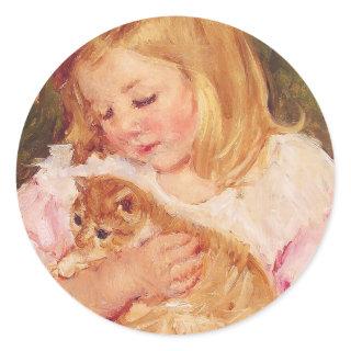 Sara Holding a Cat | Mary Cassatt Classic Round Sticker
