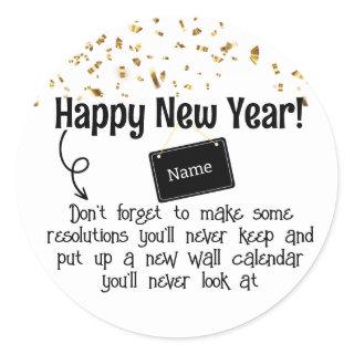 Sarcastic Resolution Funny Happy New year Confetti Classic Round Sticker