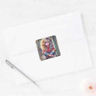 Sassy Girl Blowing Bubblegum Bubble Square Sticker