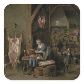 Sausage-making, 1651 square sticker