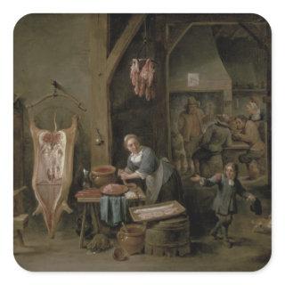 Sausage-making, 1651 square sticker