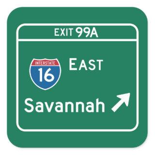 Savannah, GA Road Sign Square Sticker