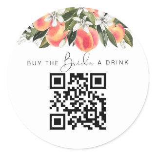 SAVANNAH Peach Buy the Bride a Drink QR Code Classic Round Sticker