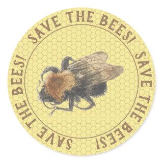 Save the Bees |  Vintage Honeybee & Honeycomb Classic Round Sticker