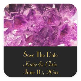 Save The Date Amethyst Gemstone Image Square Sticker