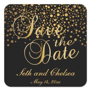 Save the Date Gold Dots | Personalize Square Sticker