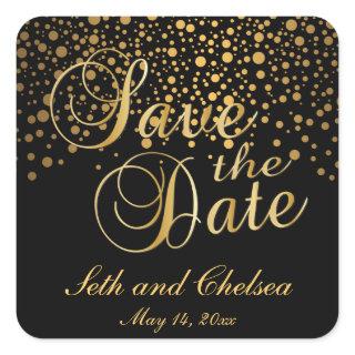 Save the Date Gold Dots | Personalize Square Sticker