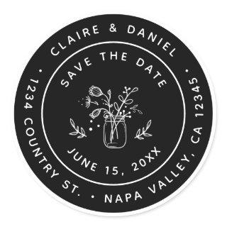 Save the Date Mason Jar Flowers Return Address Classic Round Sticker