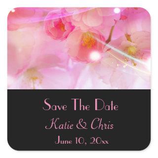 Save The Date Pastel Pink Cherry Blossoms Square Sticker