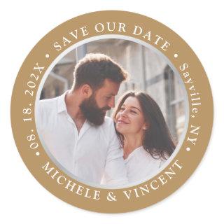 Save The Date Silver Photo Classic Round Sticker