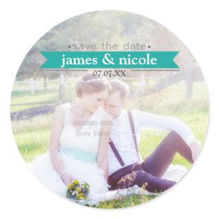 SAVE THE DATE Teal Wedding Photo Sticker