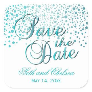 Save the Date Turquoise Blue Dots | Personalize Square Sticker