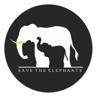 Save the Elephants (black) Classic Round Sticker
