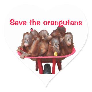 Save the Orangutans : Babies in Wheelbarrow Heart Sticker