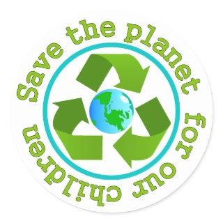 Save the planet for our children classic round sticker
