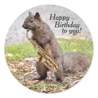 Sax-Playing Squirrel Birthday Stickers