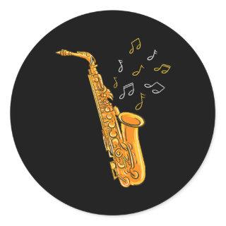 Saxophone Player Musical Notes Saxophonist Jazz Mu Classic Round Sticker
