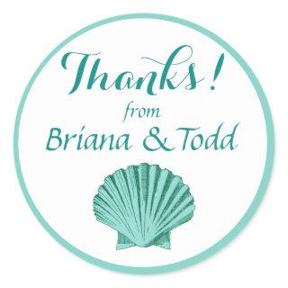 Scallop Seashell Beach Thank You | aqua Classic Round Sticker