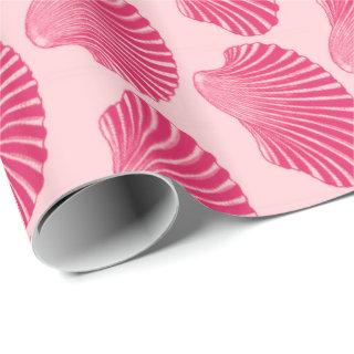 Scallop Shell Block Print, Fuchsia and Pale Pink