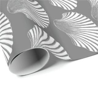Scallop Shell Block Print, Gray / Grey and White