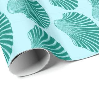 Scallop Shell Block Print, Turquoise and Aqua