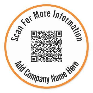 Scan For More Information Orange White QR Code Classic Round Sticker