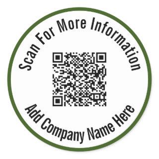 Scan For More Information QR Code Forest Green Classic Round Sticker