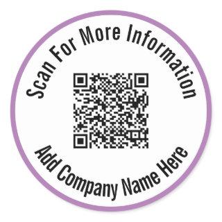 Scan For More Information QR Code Lavender Border Classic Round Sticker