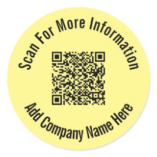 Scan For More Information QR Code Light Yellow Classic Round Sticker