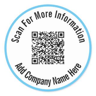 Scan For More Information QR Code Sky Blue Border Classic Round Sticker