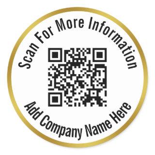 Scan QR Code Add Your Text Black White and Gold Classic Round Sticker
