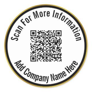 Scan QR Code For More Information Black White Gold Classic Round Sticker