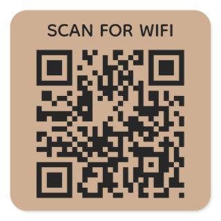 Scan to connect Wifi QR Code Modern Natural Gold Square Sticker