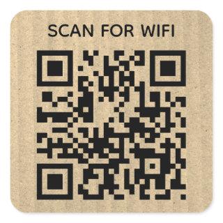 Scan to connect Wifi QR Code Rustic cardboard Square Sticker