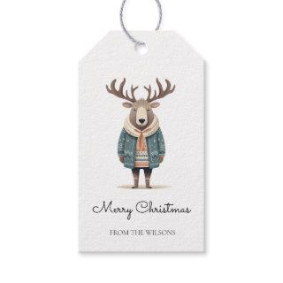 Scandi Reindeer Wearing a Coat Gift Tag