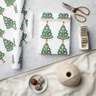 Scandinavian Folk Art Christmas Tree Wrapping Pape