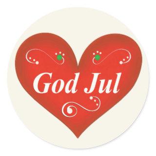 Scandinavian God Jul Christmas Heart Classic Round Sticker