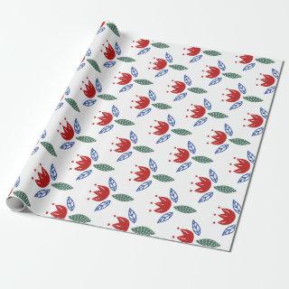 Scandinavian Red Blue Floral Pattern Christmas