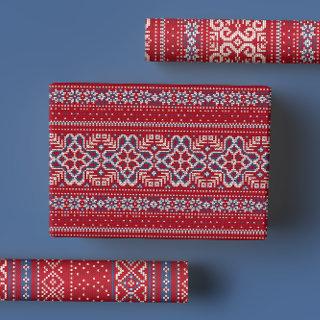 Scandinavian Red & Blue Winter Sweater Pattern  Sheets
