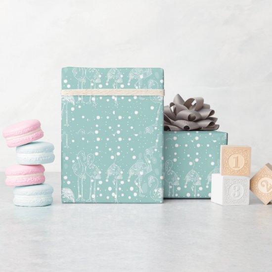 Scandinavian Style White Flamingos on Light Teal