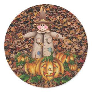 SCARECROW & PUMPKIN PATCH by SHARON SHARPE Classic Round Sticker